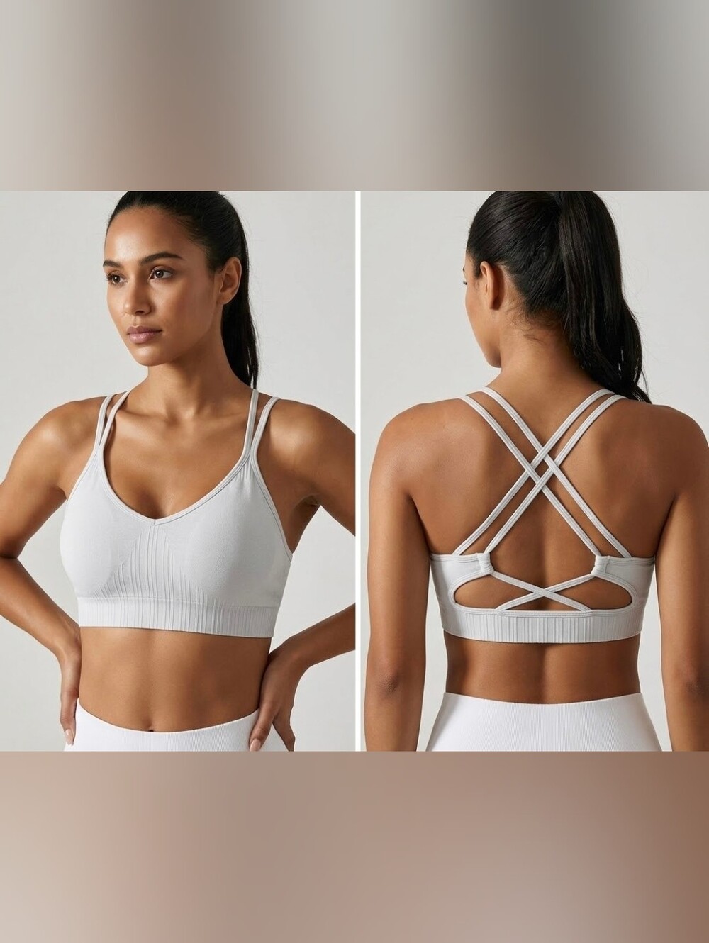 White Sports Bra Cropped Tank Size L Large Stretch Crop Top Padded Activewear